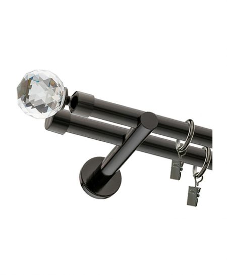 Karnisz Czarny Podwójny Fi 19+19mm Crystal