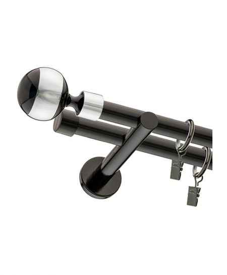 Karnisz Czarny Podwójny Fi 19+19mm Kula