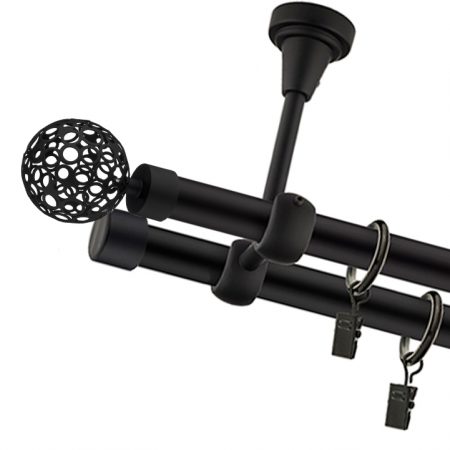 Karnisz Sufitowy Czarny Mat Podwójny Fi 25+19mm Calado