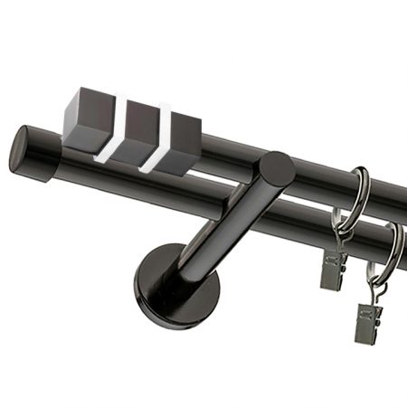 Karnisz Czarny Podwójny Fi 25+19mm Kwadro